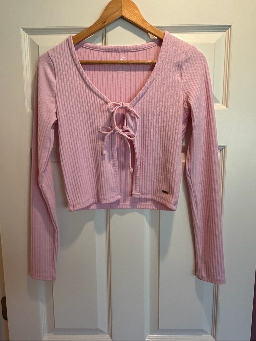 Hollister Light Pink Ribbed Lace-Up Long Sleeve Top